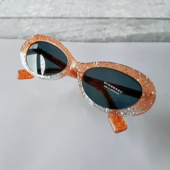 NWOT Burberry orange glitter grey lens oval sunglasses - Picture 14 of 14